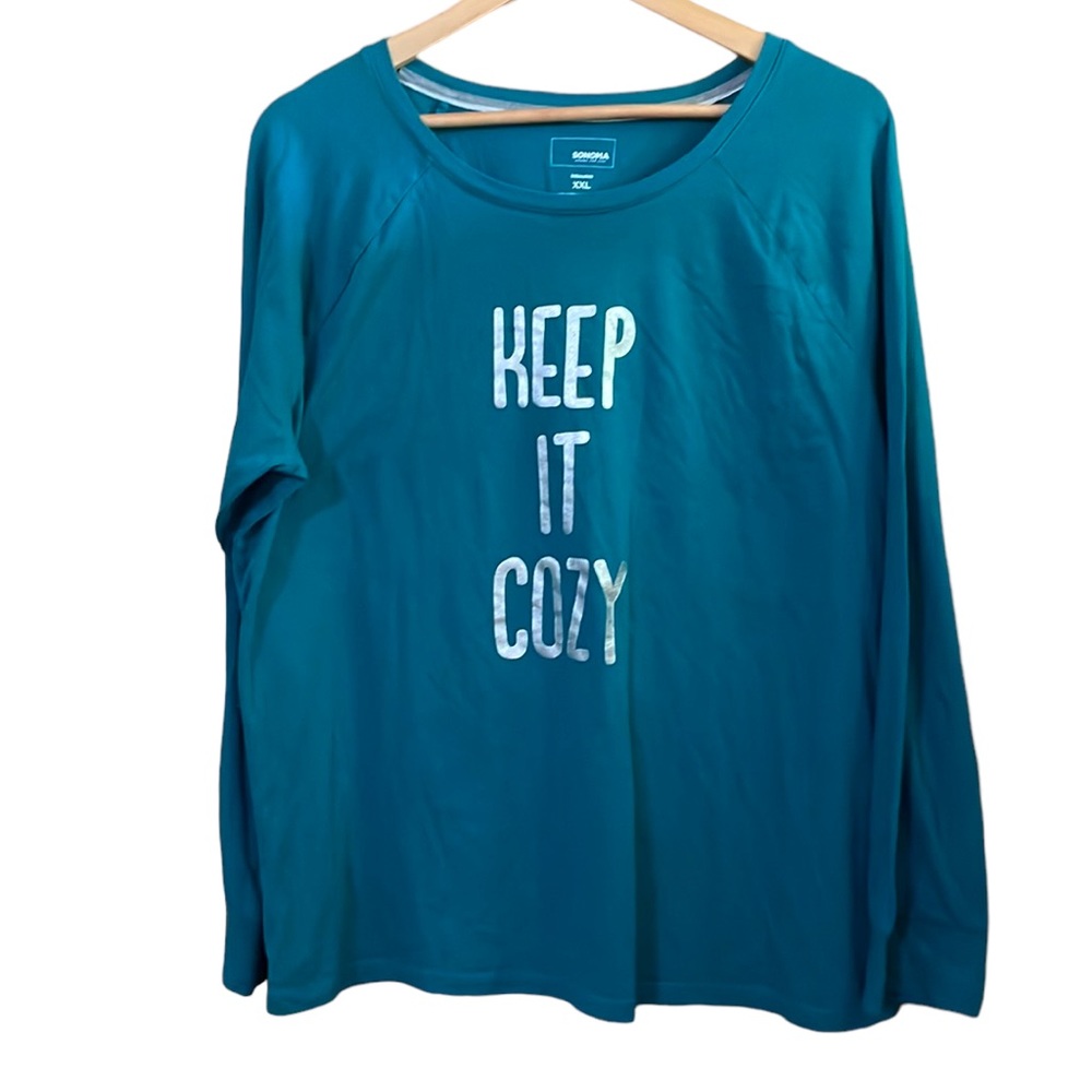 •SONOMA•"KEEP IT COZY" TURQUOISE LONG SLEEVE INTIMATES/SLEEPWEAR SHIRT SIZE XXL